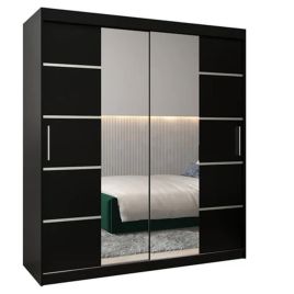 Sliding Wardrobe - VICENZA IV 2 Door Mirrored Wardrobe Black 180cm