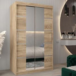 Sliding Wardrobe - VICENZA IV 2 Door Mirrored Wardrobe Oak Sonoma 120cm
