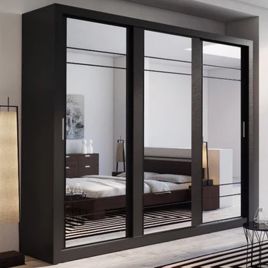 Sliding Wardrobe - ARTU 3 Door Mirrored Wardrobe Black 250cm