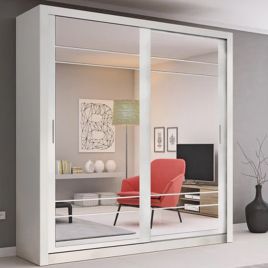 Sliding Wardrobe - ARTU 2 Door Mirrored Wardrobe White 203cm