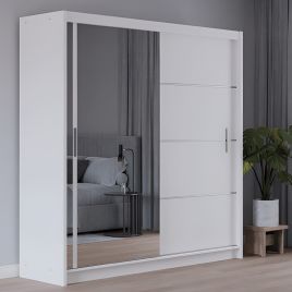 Broadland Sliding Door 203cm Wardrobe with Mirror - White
