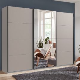 Sliding Wardrobe - ANVAST 3 Door Mirrored Wardrobe Grey 270cm