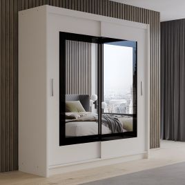 Sliding Wardrobe - HAMPSTEAD 2 Door Mirrored Wardrobe White 203cm