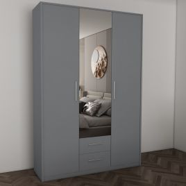 Wardrobe - WINSTEAD 3 Door Mirrored Wardrobe Grey 135cm