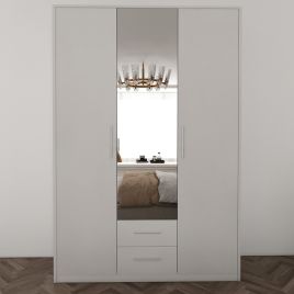 Wardrobe - WINSTEAD 3 Door Mirrored Wardrobe Matt White 120cm