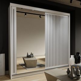 Sliding Wardrobe - ZEUS 2 Door Mirrored Wardrobe White 203cm