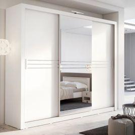 Sliding Wardrobe - HIMA 3 Door Mirrored Wardrobe White 250cm