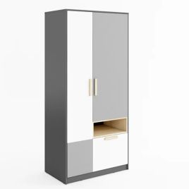 Wardrobe - PORTO 2 Door Wardrobe Grey and White 90cm