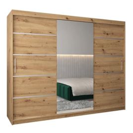 Sliding Wardrobe - VICENZA II 3 Door Mirrored Wardrobe Oak Artisan 250cm