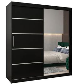 Sliding Wardrobe - VICENZA II 2 Door Mirrored Wardrobe Black 180cm