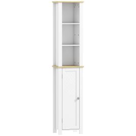 KANSAS Slim Bathroom Storage Unit 34x23x165cm Adjustable Shelf White
