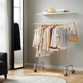 Clothes Rack - VELRAE Heavy Duty Extendable Clothes Rack with Wheels - Silver