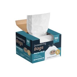Bin Bags - VERDA 20L Drawstring Rubbish 160 Bags Quick-Dispense 4 Box - White