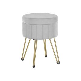 Storage Ottoman - ASTTTO Velvet Round Ottoman with 4 Metal Legs - Dove Grey