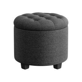 ALDERSHORE Round Ottoman Seat with Storage and Footrest - Grey