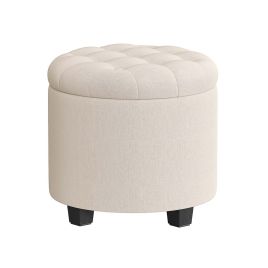 ALDERSHORE Round Ottoman Seat with Storage and Footrest - Light Beige