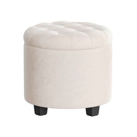 ALDERSHORE Round Ottoman Seat with Storage and Footrest - Cream White