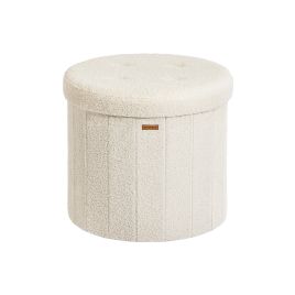 Storage Ottoman Stool - VELSO Round Foldable Storage Ottoman with Removable Lid - White