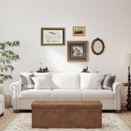 Storage Ottoman Bench - VIVRAH Folding Storage Bench Ottoman with Storage, End of Bed Bench - Coffee Brown