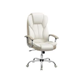 Office Chair - ORASO Armrest Faux Leather Adjustable Height Chair - White and Brown
