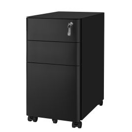 ALGEFY Steel Mobile File Cabinet with 3 Drawers - Black