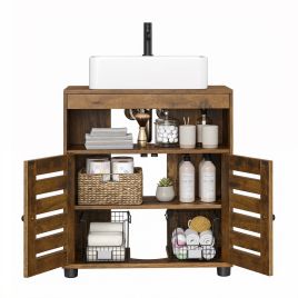 BRISTOWELL Bathroom Vanity unit with Adjustable Shelf and 2 Louvred Doors for Pedestal Sink - Brown