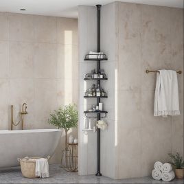 Shower Shelf - MARDA 4 Tier Corner Caddy Adjustable 85-305 cm - Black