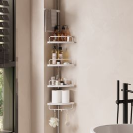 Shower Caddy - MARDA Telescopic Corner Shelf Stainless Steel - White
