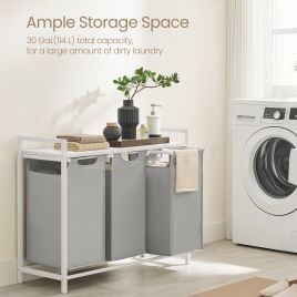 Laundry Basket - MARDA 3 Compartment Hamper with Pull Out Liner - Grey