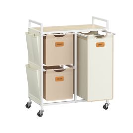 Laundry Hamper - ZARDA 100L 3 Compartment - Beige, Camel Brown, White
