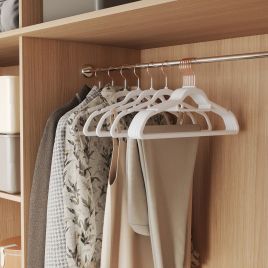 Velvet Hangers - SOLRO Set of 50 Non-Slip Hangers with Rose Gold Swivel Hook - White