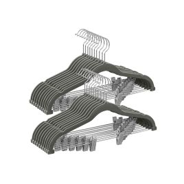 Set of 20 Velvet Hangers with Adjustable Clips Grey