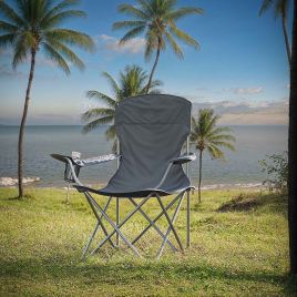 Camping Chairs - FIORIA Heavy Duty Folding Outdoor Chairs with Cup Holder - Grey