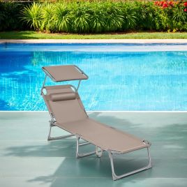 Sun Lounger - FIORIA Folding Deck Chair Sunbed - Beige