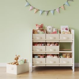 Toy Organiser - FIORIA Kid Shelf with 9 Fabric Boxes - Cloud White