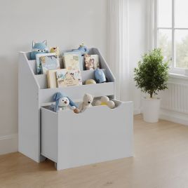 Toy Storage Rack - FIORIA Kids Bookshelf and Organiser with 3 Shelves - Light Grey