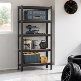 Shelving Unit - FIORIA 5 Tier Storage 30 x 75 x 150 cm Greige and Black