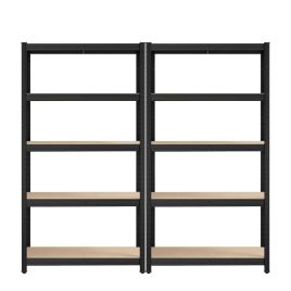 ASXETA Set of 2 Garage Shelving Units 5 Tier - Brown and Black