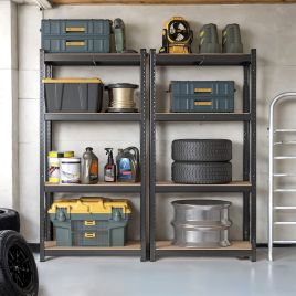 Shelving Unit - FIORIA 4 Tier Steel Storage - Rustic Brown
