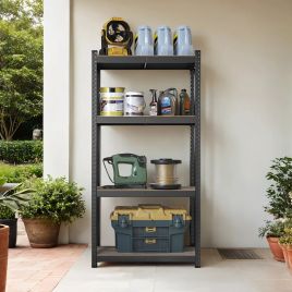 ASXONY 4 Tier Steel Shelving Unit - Greige and Black