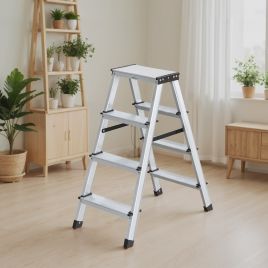 Ladder - FIORIA 4-Step Aluminium Multi-Purpose Ladder with Non-Slip Steps and 150 kg Capacity - Silver