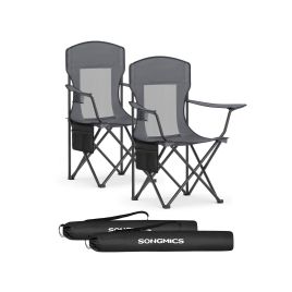 Camping Chairs - ORARAE Set of 2 with Adjustable Armrests and Cup Holder - Slate Grey