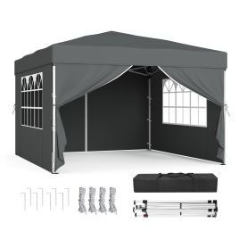ELDCLIFF Pop Up Gazebo with Sides for Garden and Patio with UV Protection - 3m x 3m - Dark Grey