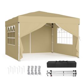 ELDCLIFF Pop Up Gazebo with Sides for Garden and Patio with UV Protection - 3m x 3m - Beige