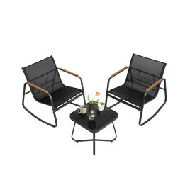 Patio Furniture - SERNZA 2 Rocking Chairs and Table Set - Black