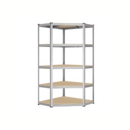 Corner Shelf - TARLIA 5 Tier 90 cm Wide Faux Wood and Metal - Silver and Beige