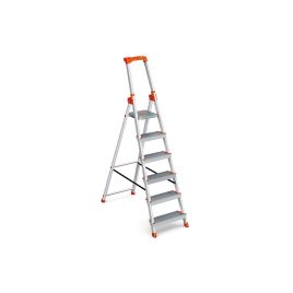 Ladder - LUMVA 6-Step Aluminium with 12 cm Deep Steps - Silver and Orange