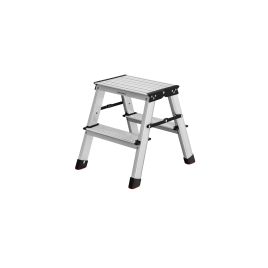 Ladder - LUMVA 2-Step Aluminium Folding Ladder - Black Silver Grey