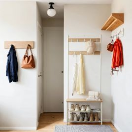 Coat Rack - TARVA Hall Tree Shoe Storage Bench - Light Oak