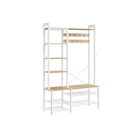 Coat Rack - VELRO Hallway Shoe Bench - Golden Oak and White